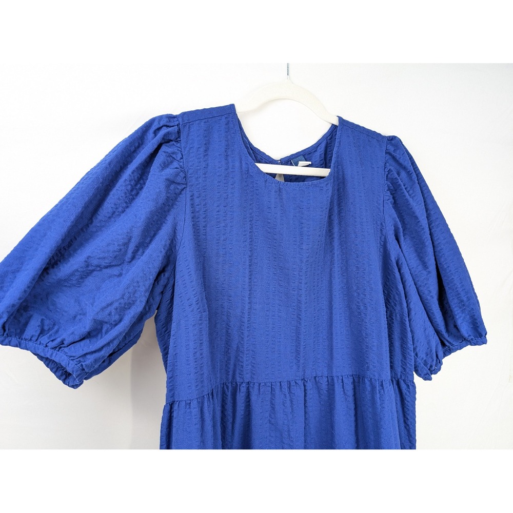 Seersucker Tiered Maxi Peasant Dress SIze XL Royal Blue Regency Muumuu Resort - Picture 3 of 9